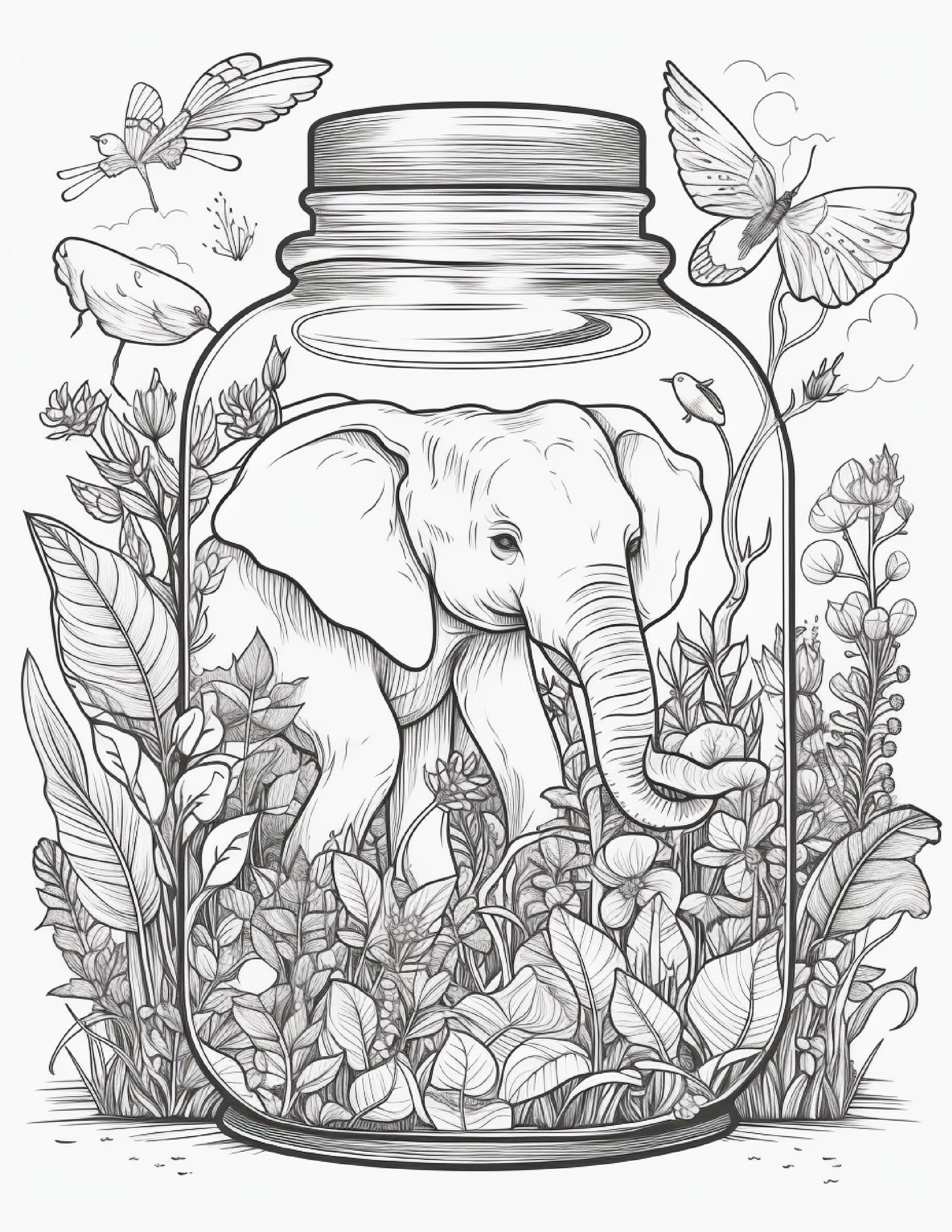 64 Life Inside Jar Printable Coloring Pages for Adults, Grayscale Coloring Book, Printable PDF File Download