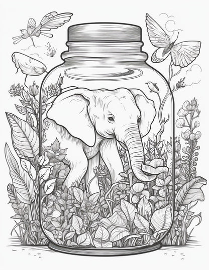 64 Life Inside Jar Printable Coloring Pages for Adults, Grayscale Coloring Book, Printable PDF File Download