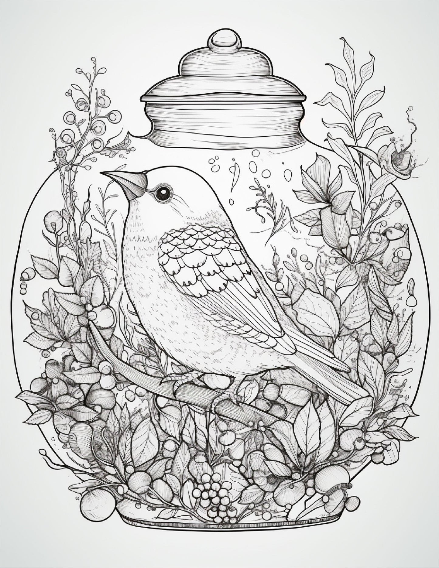 64 Life Inside Jar Printable Coloring Pages for Adults, Grayscale Coloring Book, Printable PDF File Download
