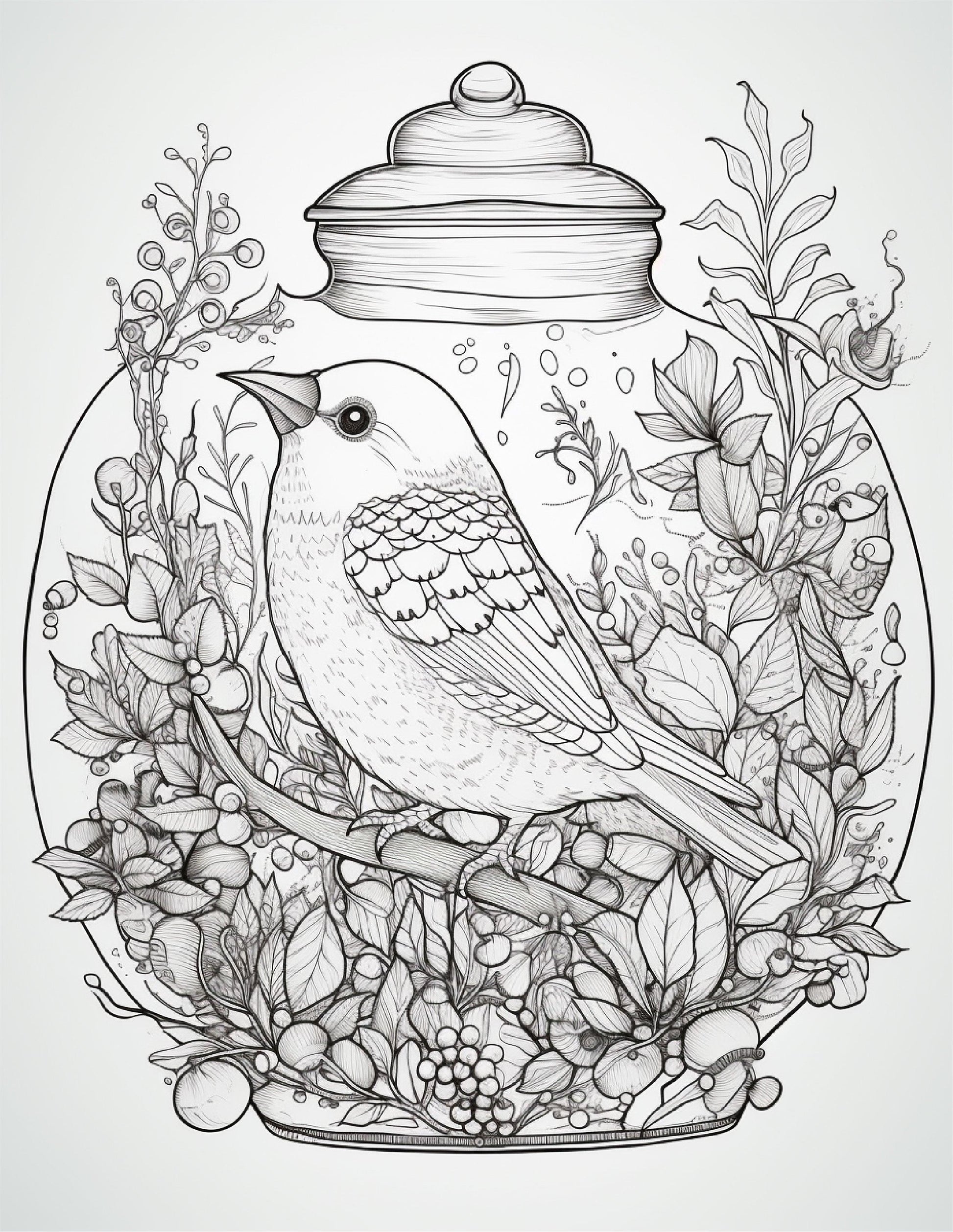 64 Life Inside Jar Printable Coloring Pages for Adults, Grayscale Coloring Book, Printable PDF File Download