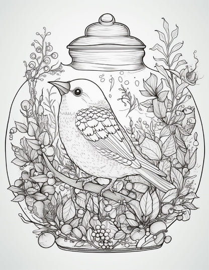 64 Life Inside Jar Printable Coloring Pages for Adults, Grayscale Coloring Book, Printable PDF File Download