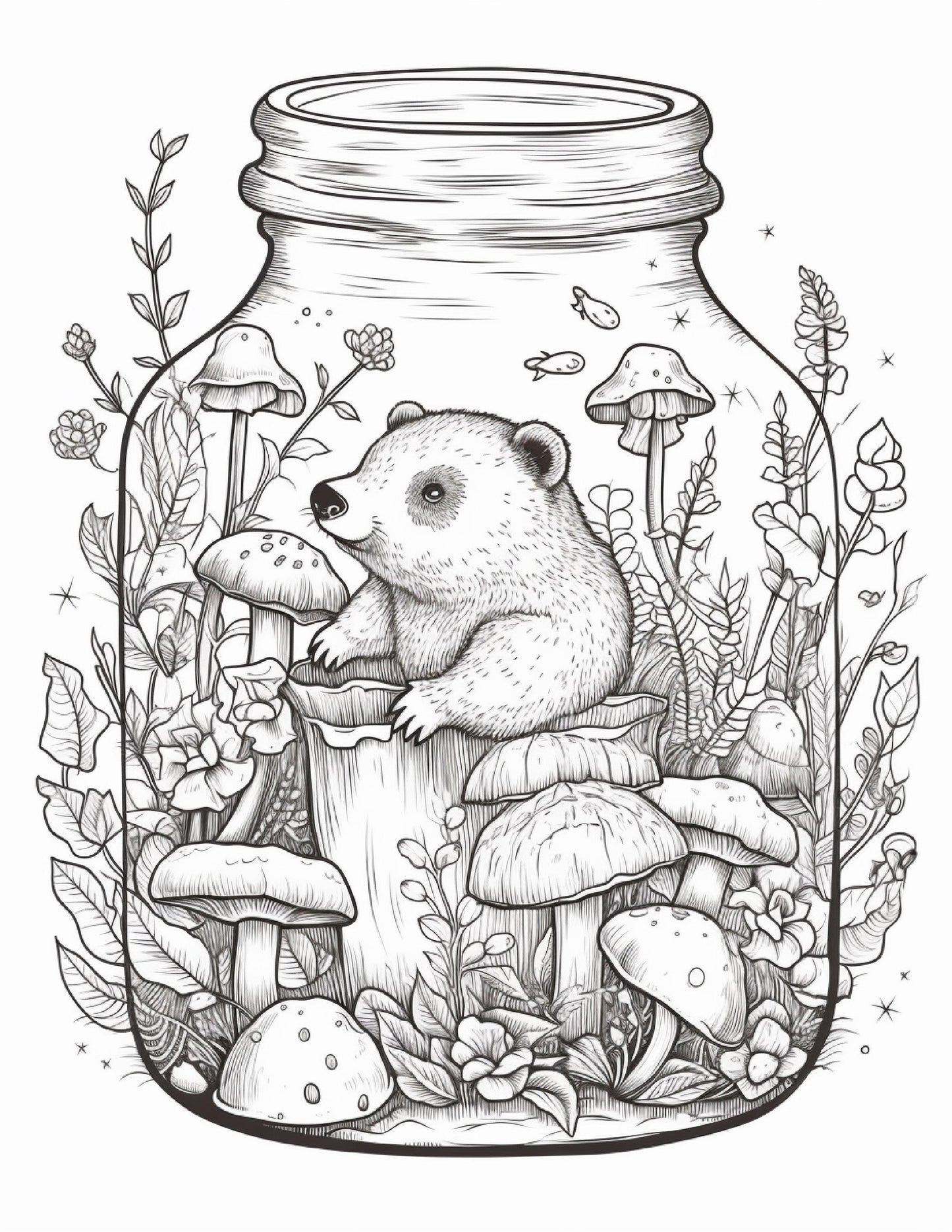 64 Life Inside Jar Printable Coloring Pages for Adults, Grayscale Coloring Book, Printable PDF File Download