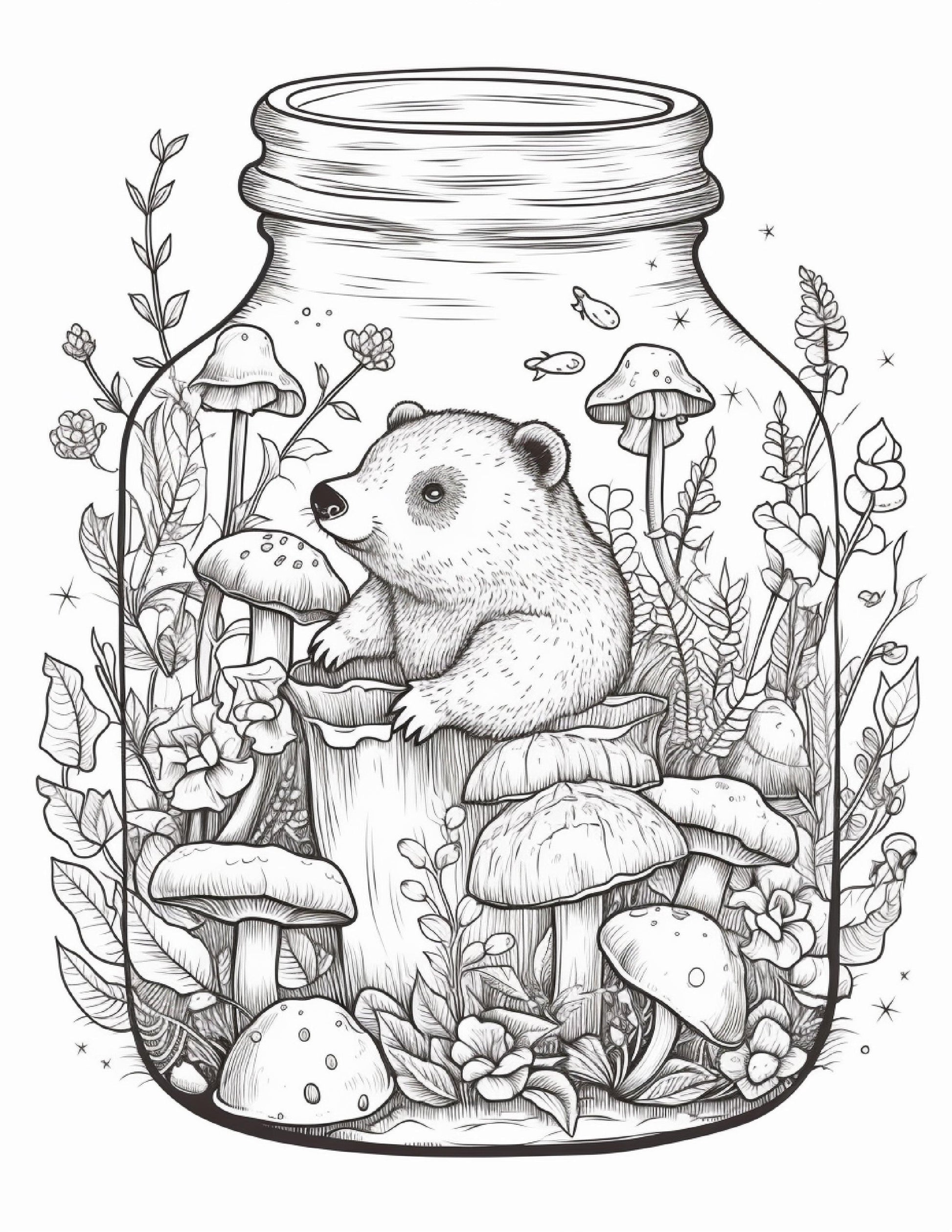 64 Life Inside Jar Printable Coloring Pages for Adults, Grayscale Coloring Book, Printable PDF File Download