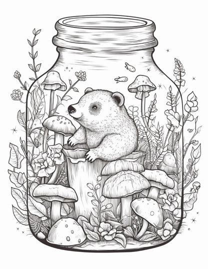64 Life Inside Jar Printable Coloring Pages for Adults, Grayscale Coloring Book, Printable PDF File Download