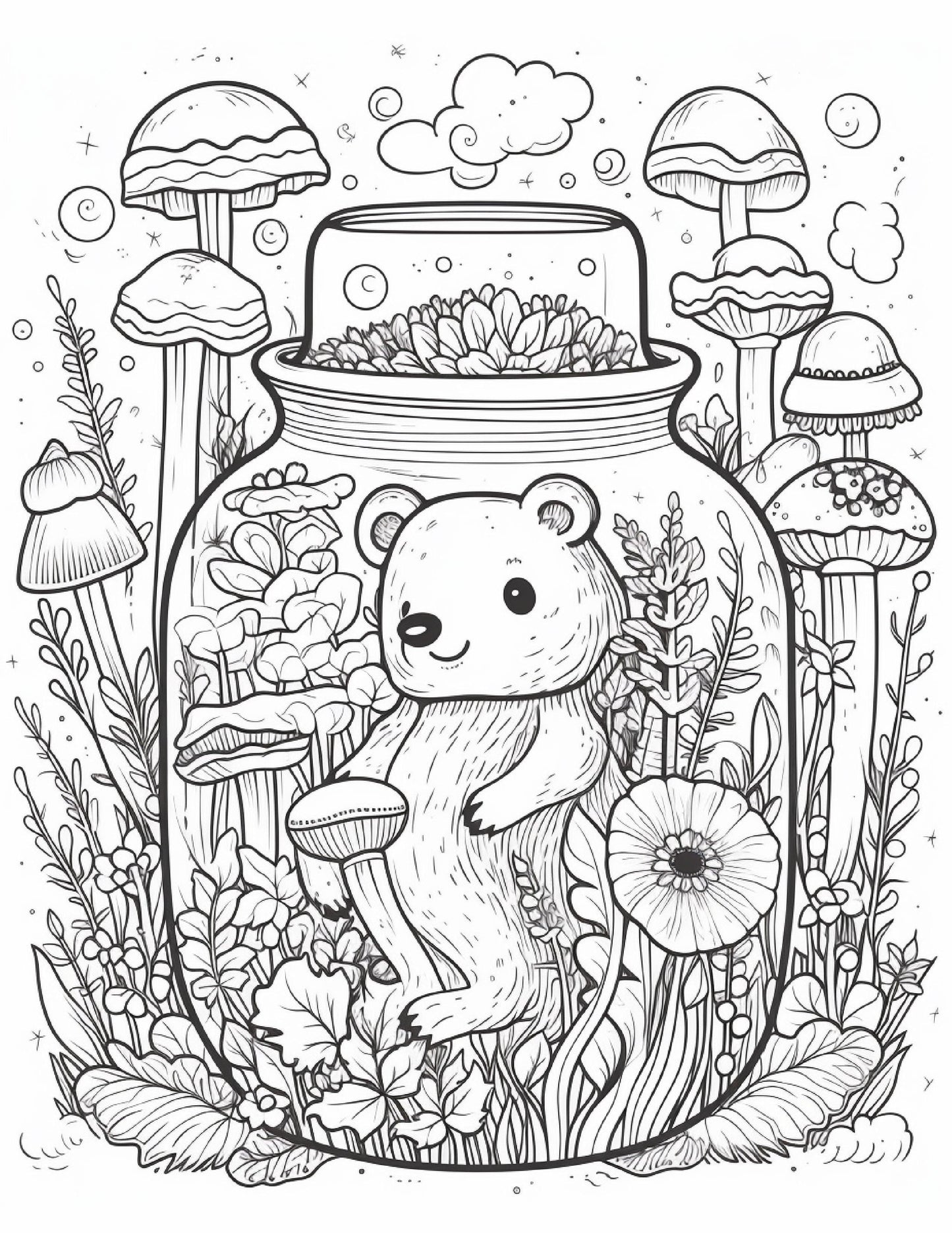 64 Life Inside Jar Printable Coloring Pages for Adults, Grayscale Coloring Book, Printable PDF File Download