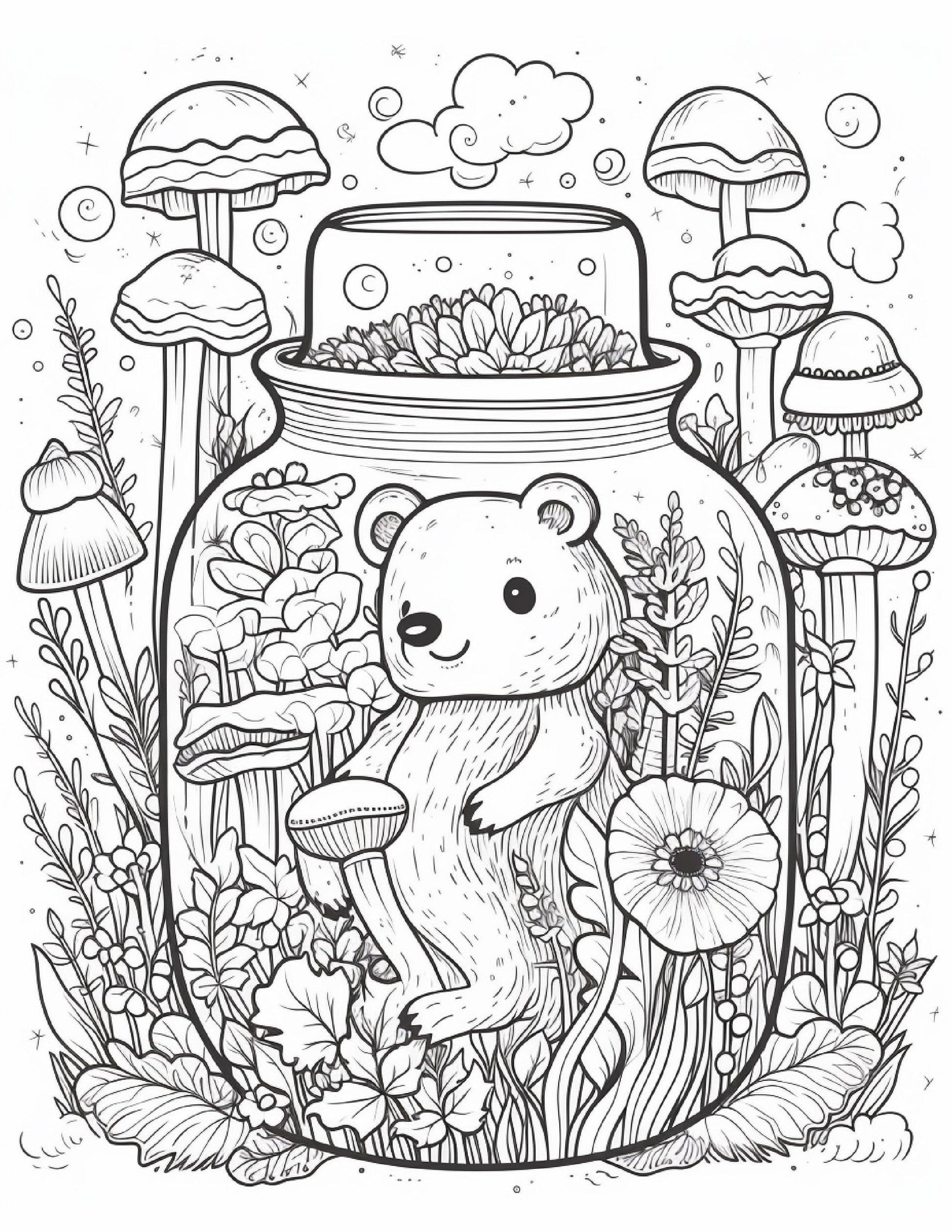 64 Life Inside Jar Printable Coloring Pages for Adults, Grayscale Coloring Book, Printable PDF File Download