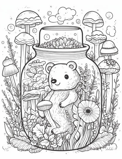 64 Life Inside Jar Printable Coloring Pages for Adults, Grayscale Coloring Book, Printable PDF File Download