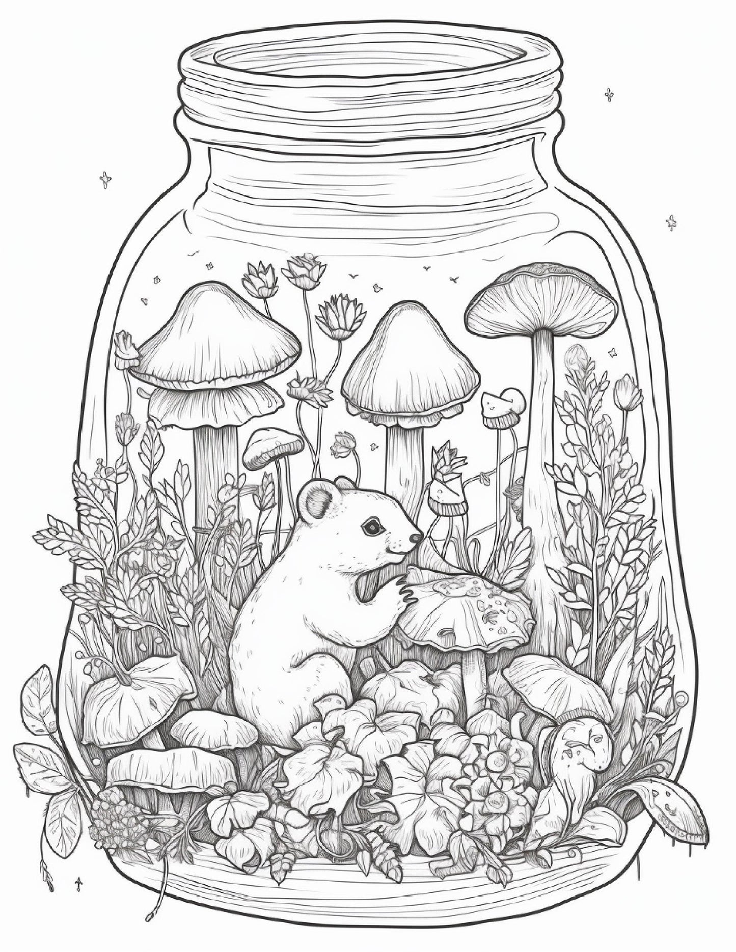 64 Life Inside Jar Printable Coloring Pages for Adults, Grayscale Coloring Book, Printable PDF File Download