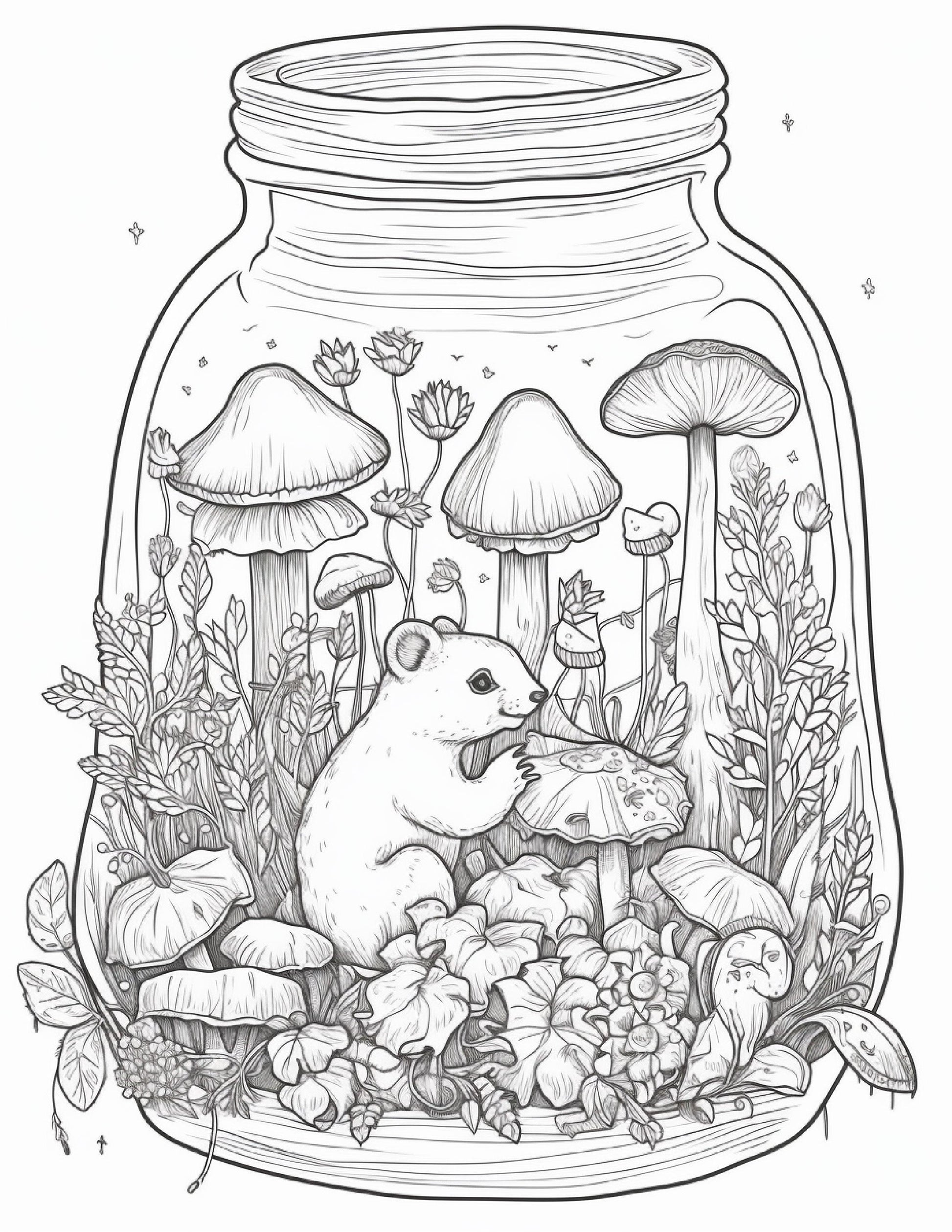 64 Life Inside Jar Printable Coloring Pages for Adults, Grayscale Coloring Book, Printable PDF File Download
