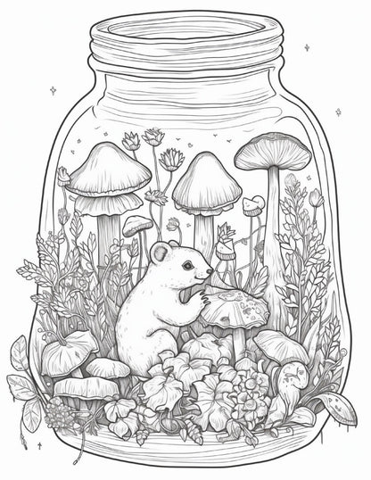 64 Life Inside Jar Printable Coloring Pages for Adults, Grayscale Coloring Book, Printable PDF File Download