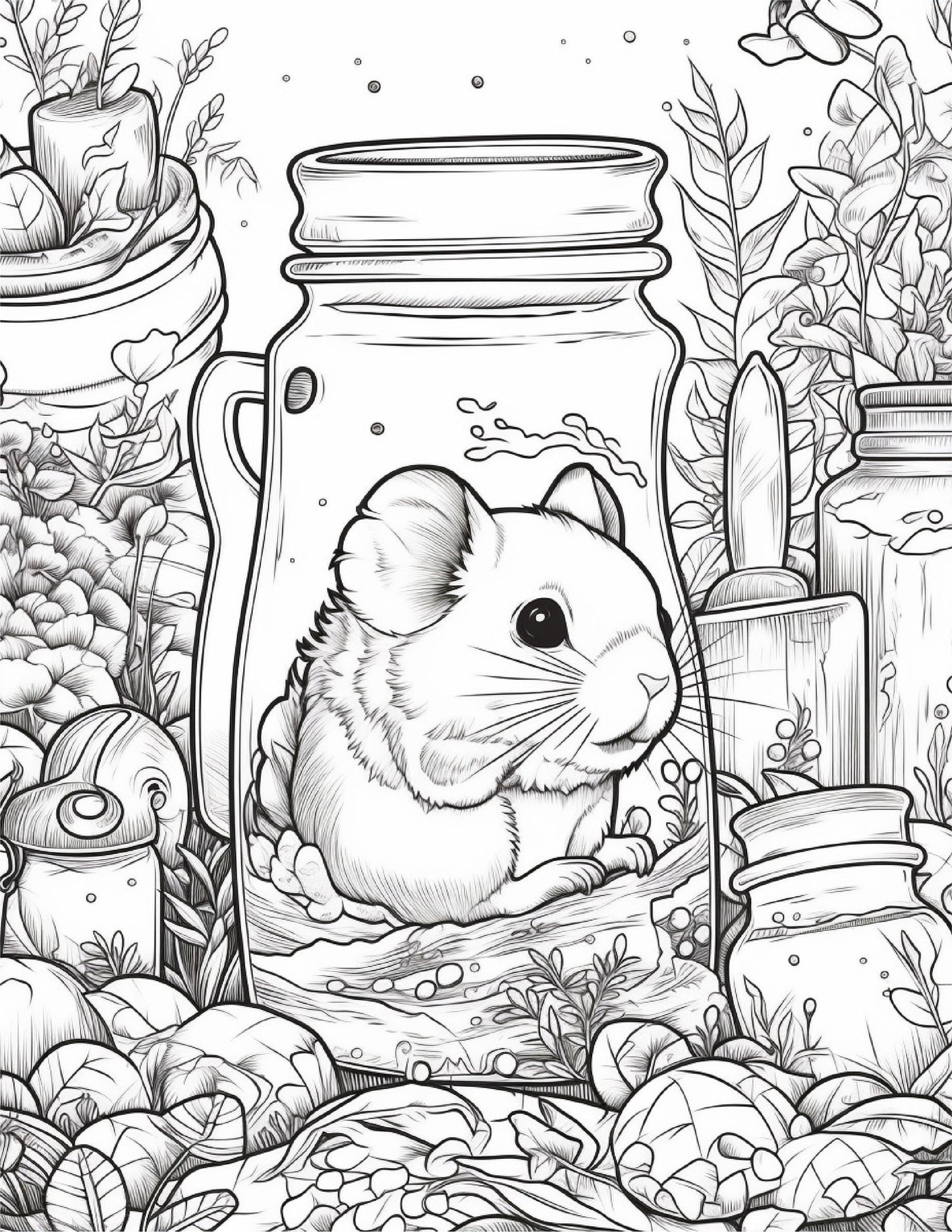64 Life Inside Jar Printable Coloring Pages for Adults, Grayscale Coloring Book, Printable PDF File Download