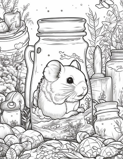 64 Life Inside Jar Printable Coloring Pages for Adults, Grayscale Coloring Book, Printable PDF File Download
