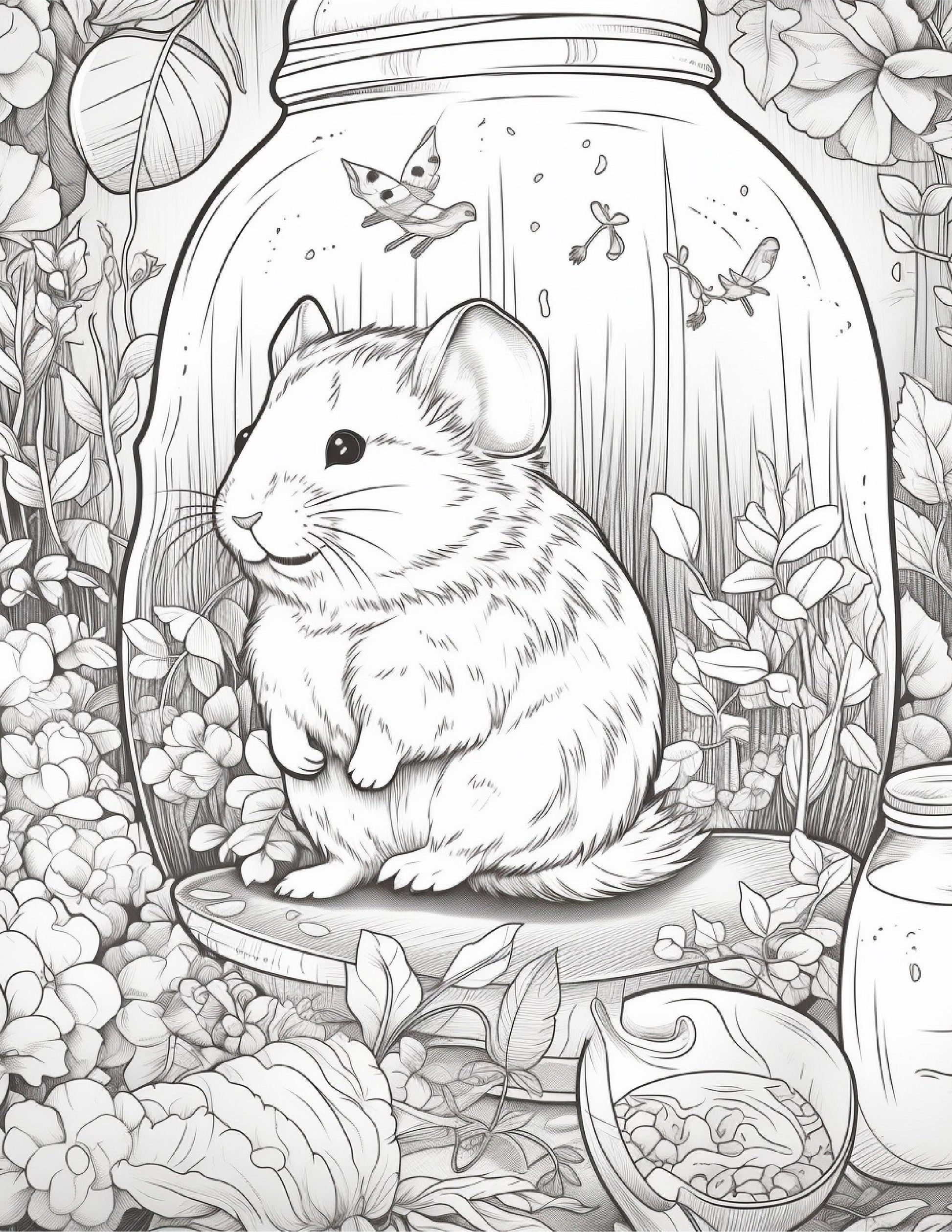 64 Life Inside Jar Printable Coloring Pages for Adults, Grayscale Coloring Book, Printable PDF File Download