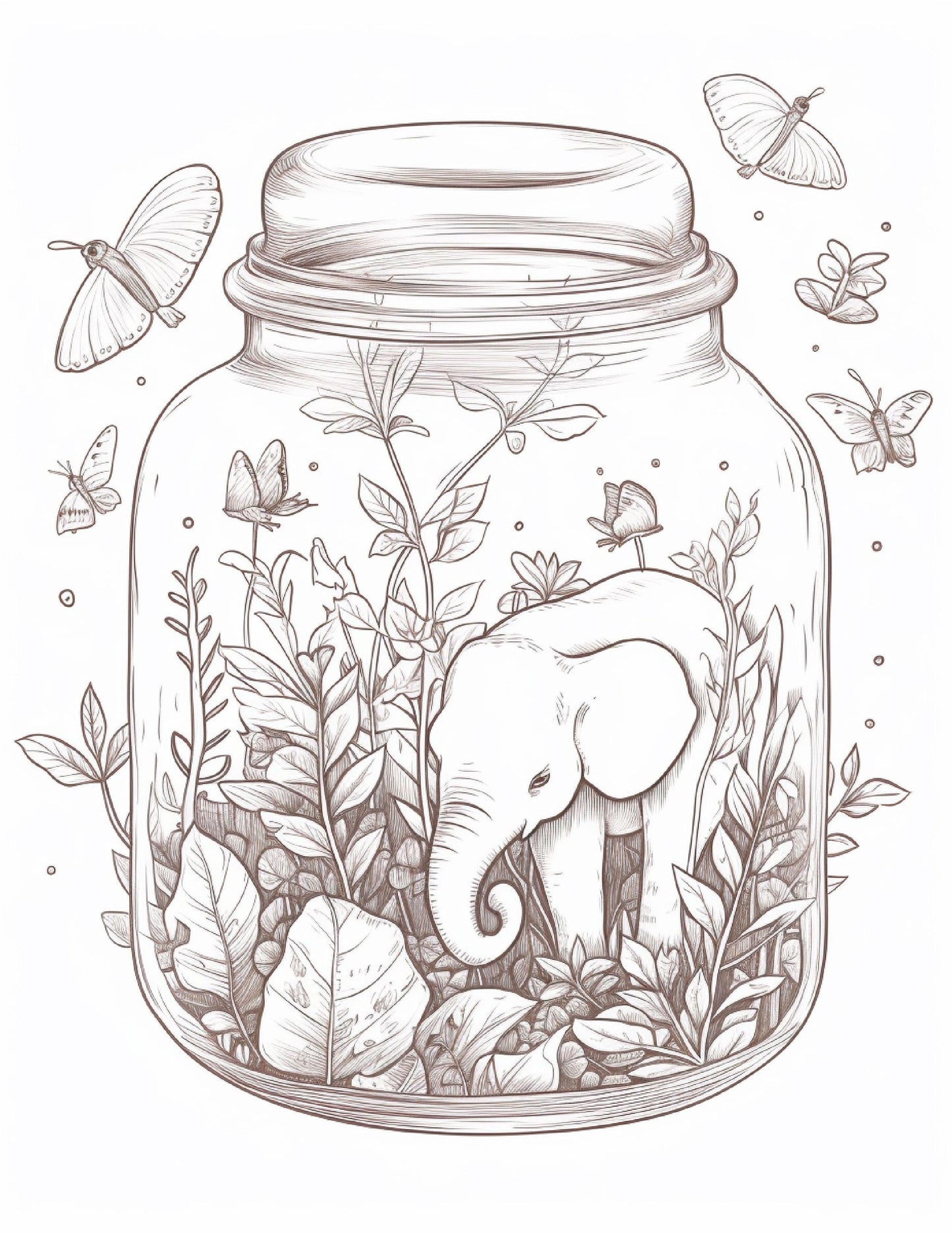 64 Life Inside Jar Printable Coloring Pages for Adults, Grayscale Coloring Book, Printable PDF File Download