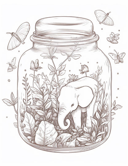 64 Life Inside Jar Printable Coloring Pages for Adults, Grayscale Coloring Book, Printable PDF File Download