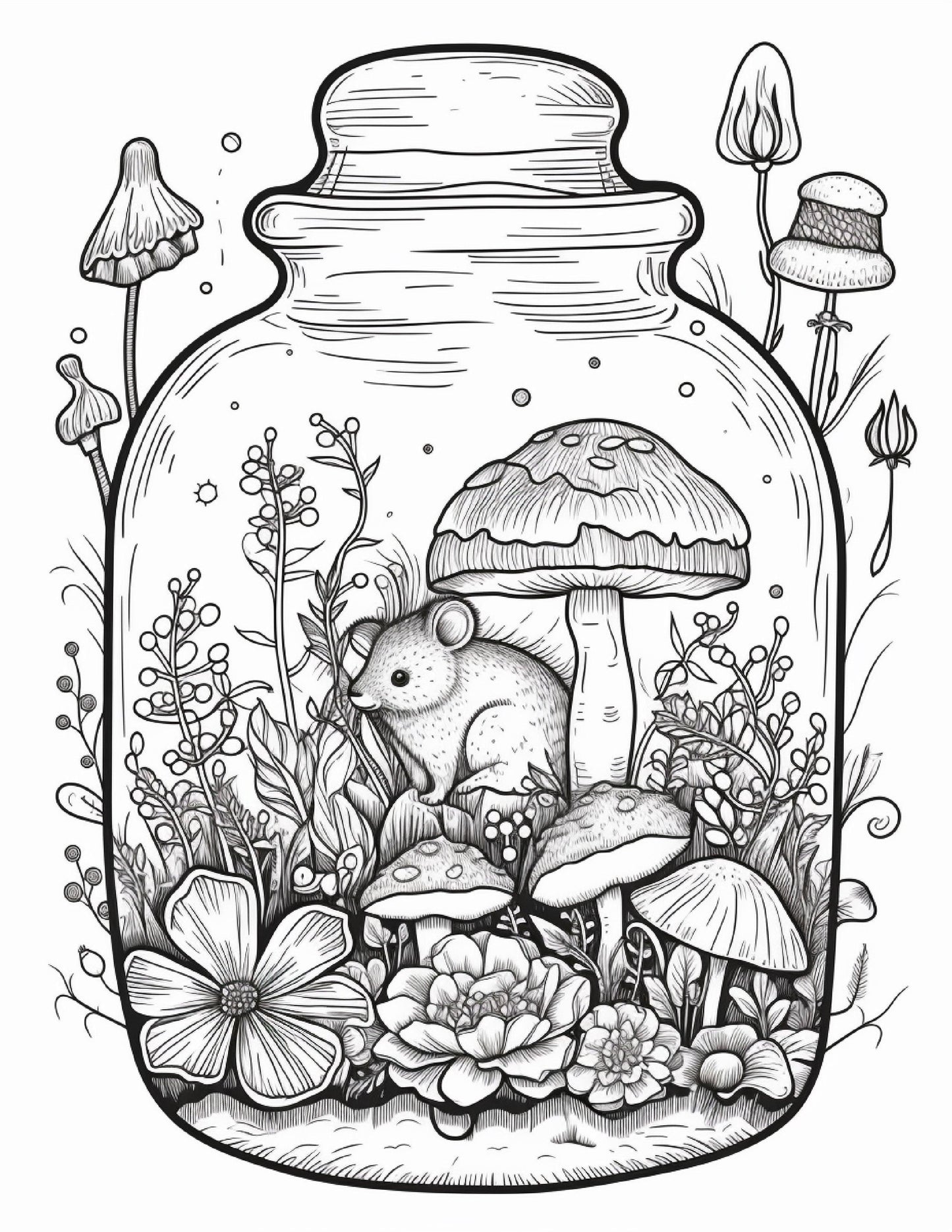 64 Life Inside Jar Printable Coloring Pages for Adults, Grayscale Coloring Book, Printable PDF File Download