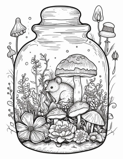 64 Life Inside Jar Printable Coloring Pages for Adults, Grayscale Coloring Book, Printable PDF File Download