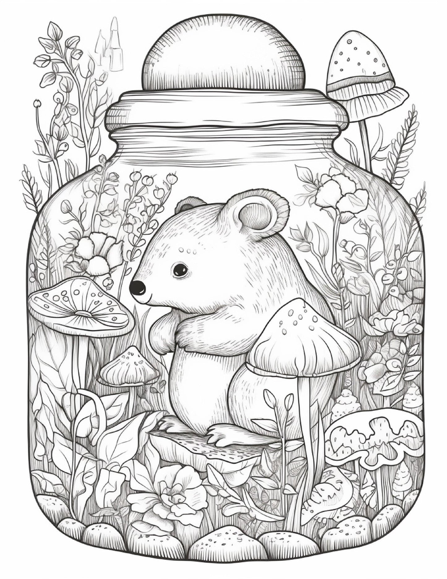 64 Life Inside Jar Printable Coloring Pages for Adults, Grayscale Coloring Book, Printable PDF File Download