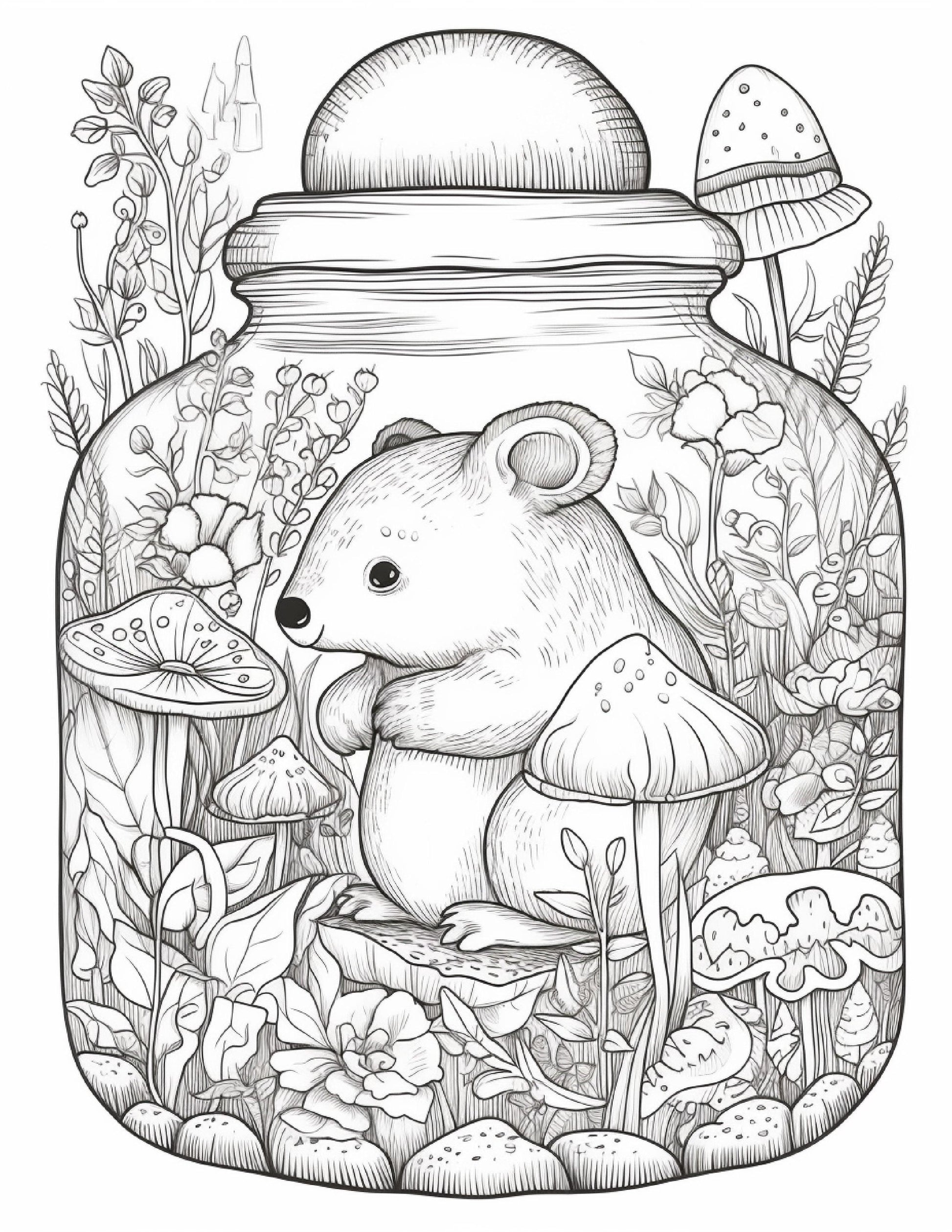 64 Life Inside Jar Printable Coloring Pages for Adults, Grayscale Coloring Book, Printable PDF File Download