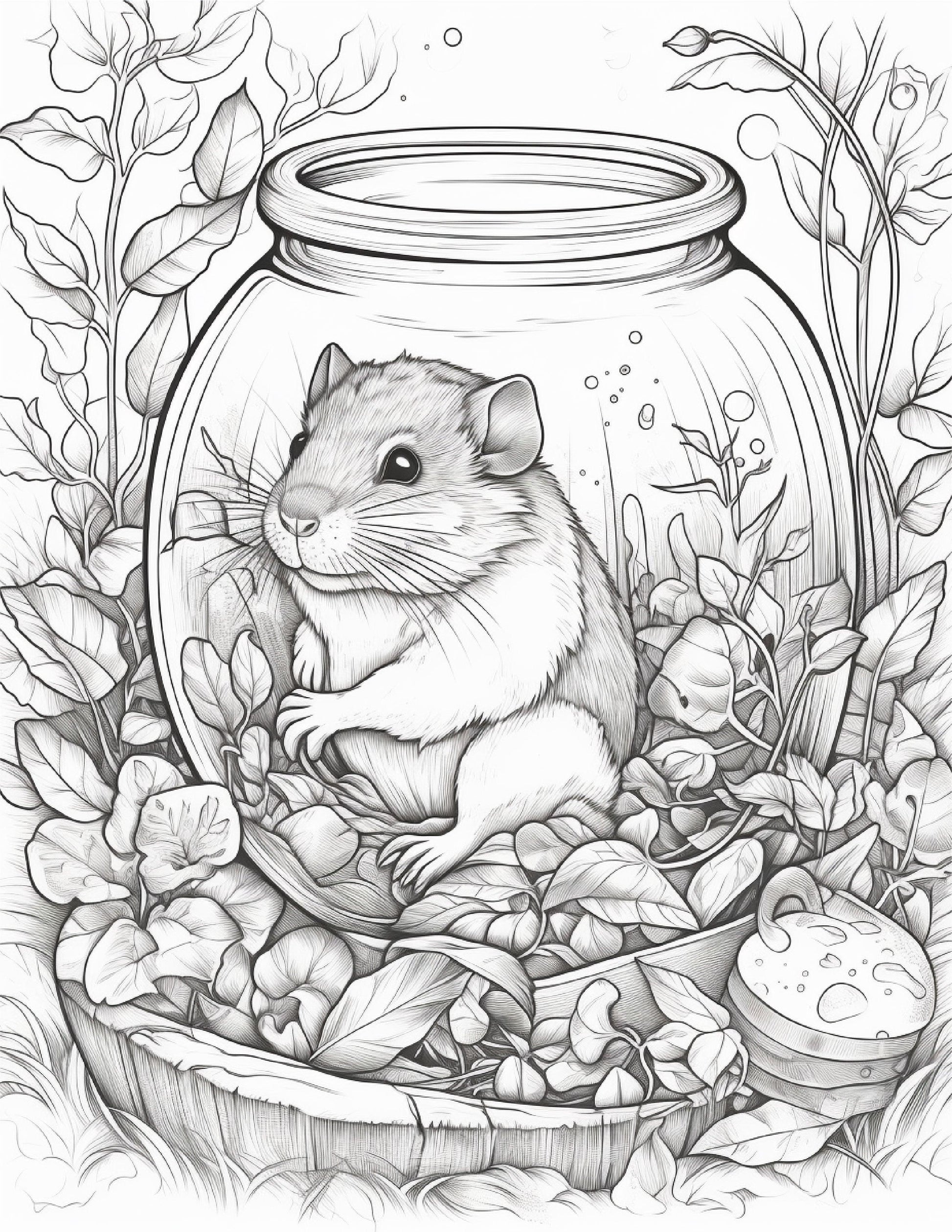 64 Life Inside Jar Printable Coloring Pages for Adults, Grayscale Coloring Book, Printable PDF File Download