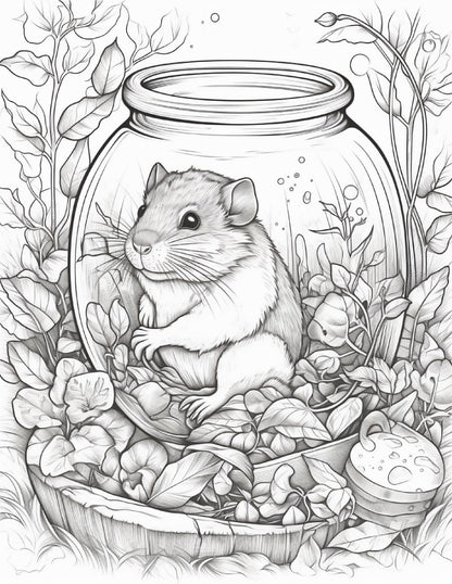 64 Life Inside Jar Printable Coloring Pages for Adults, Grayscale Coloring Book, Printable PDF File Download