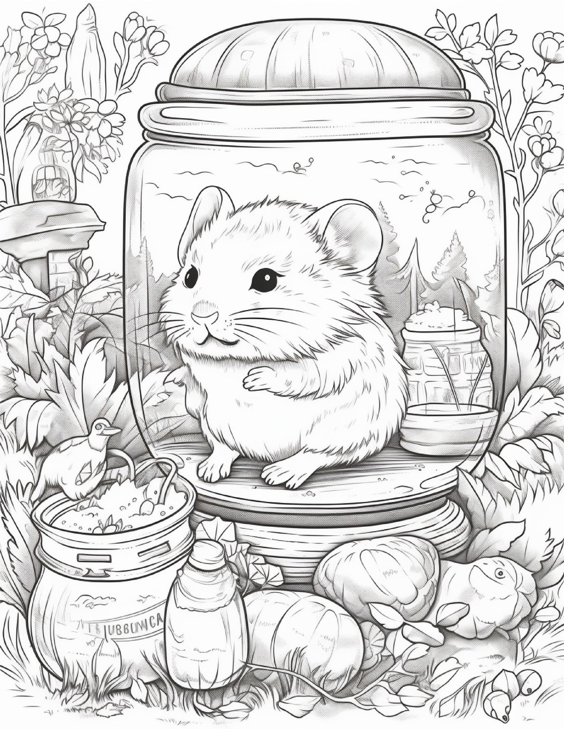 64 Life Inside Jar Printable Coloring Pages for Adults, Grayscale Coloring Book, Printable PDF File Download
