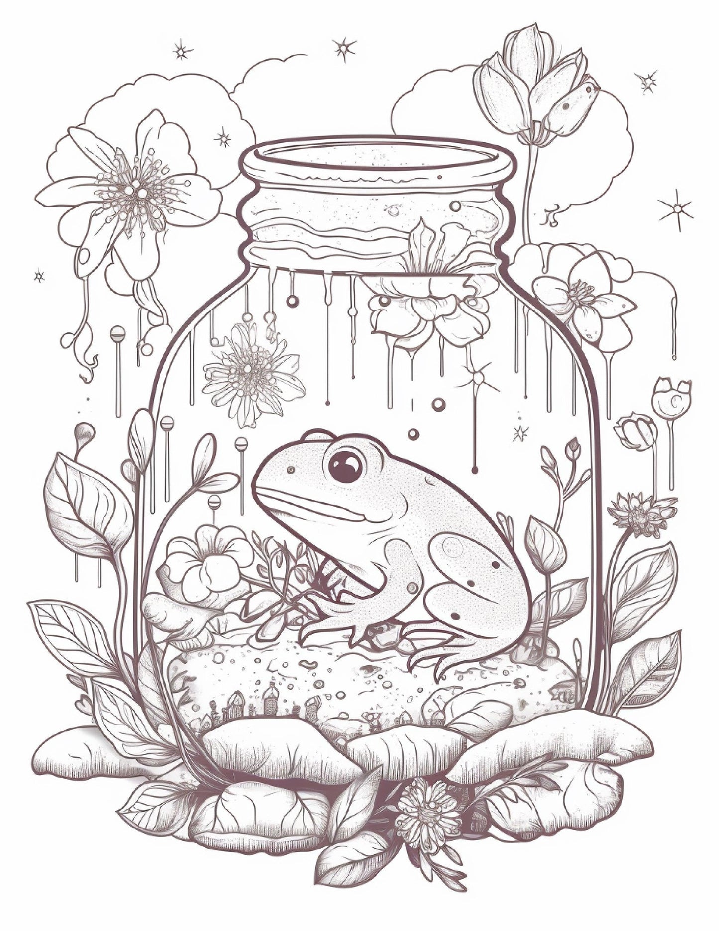 64 Life Inside Jar Printable Coloring Pages for Adults, Grayscale Coloring Book, Printable PDF File Download