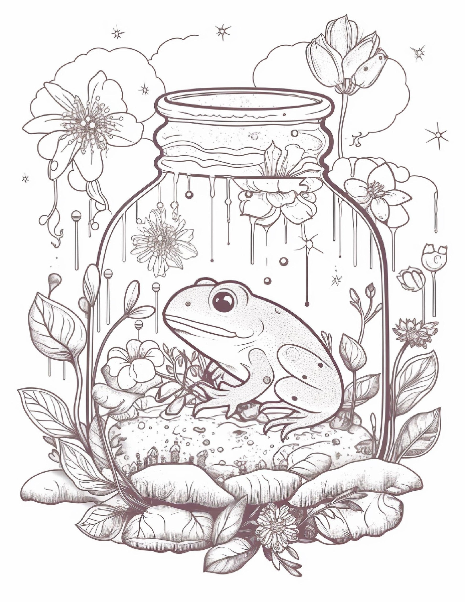 64 Life Inside Jar Printable Coloring Pages for Adults, Grayscale Coloring Book, Printable PDF File Download