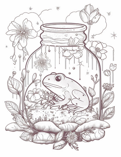 64 Life Inside Jar Printable Coloring Pages for Adults, Grayscale Coloring Book, Printable PDF File Download