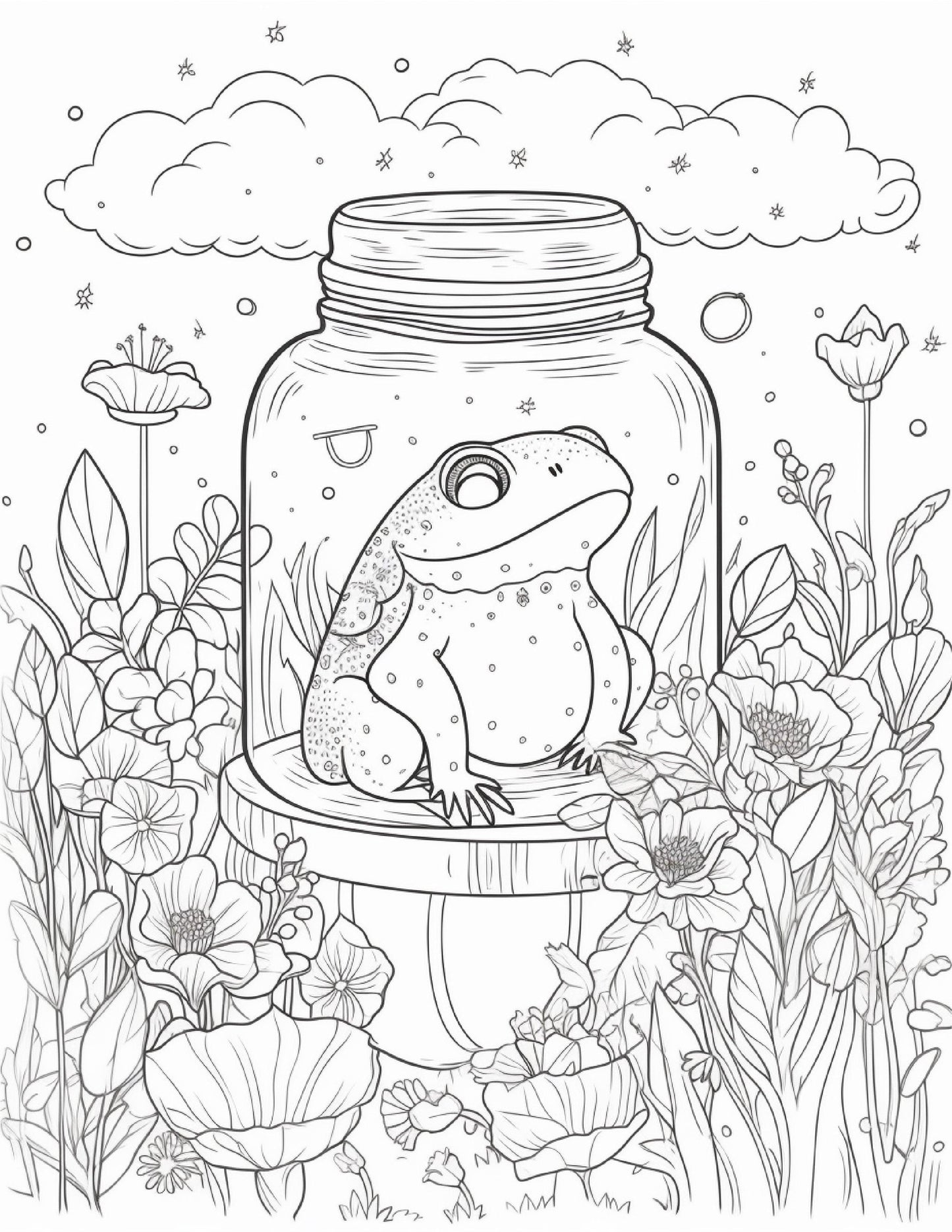 64 Life Inside Jar Printable Coloring Pages for Adults, Grayscale Coloring Book, Printable PDF File Download