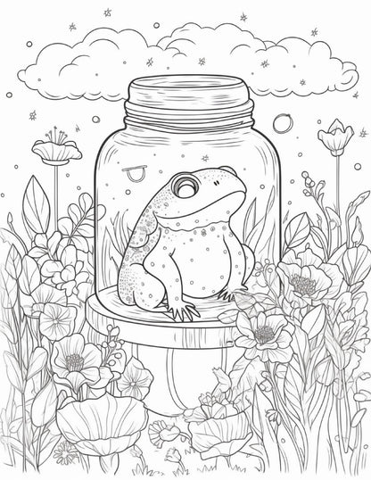 64 Life Inside Jar Printable Coloring Pages for Adults, Grayscale Coloring Book, Printable PDF File Download