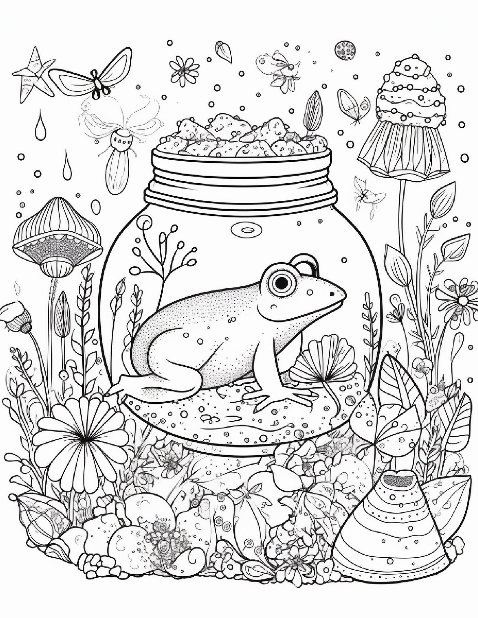 64 Life Inside Jar Printable Coloring Pages for Adults, Grayscale Coloring Book, Printable PDF File Download