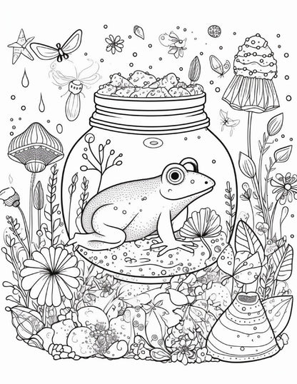 64 Life Inside Jar Printable Coloring Pages for Adults, Grayscale Coloring Book, Printable PDF File Download