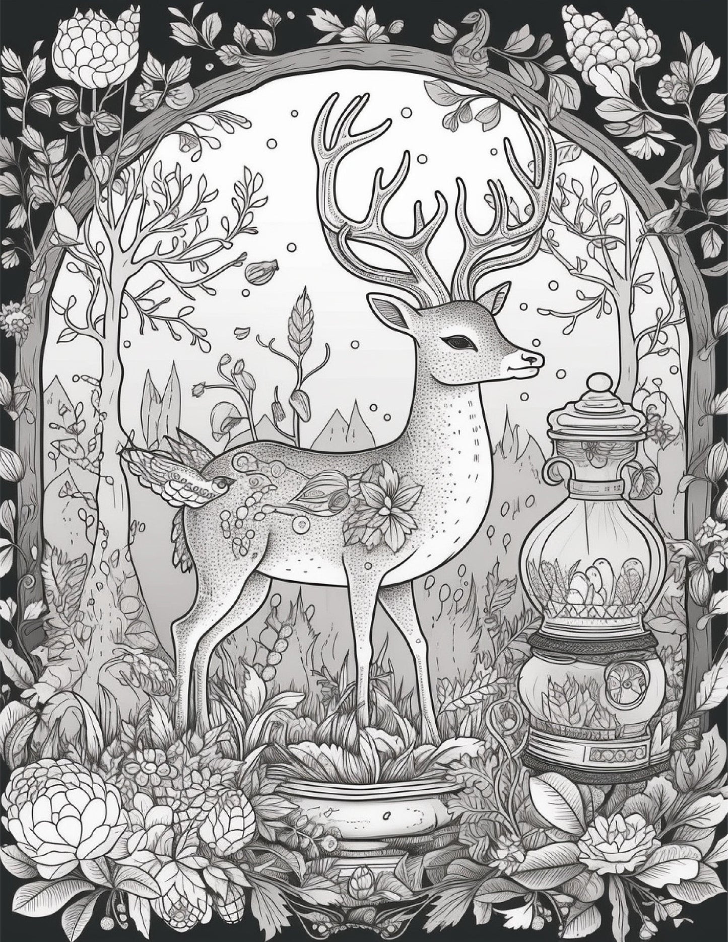 64 Life Inside Jar Printable Coloring Pages for Adults, Grayscale Coloring Book, Printable PDF File Download