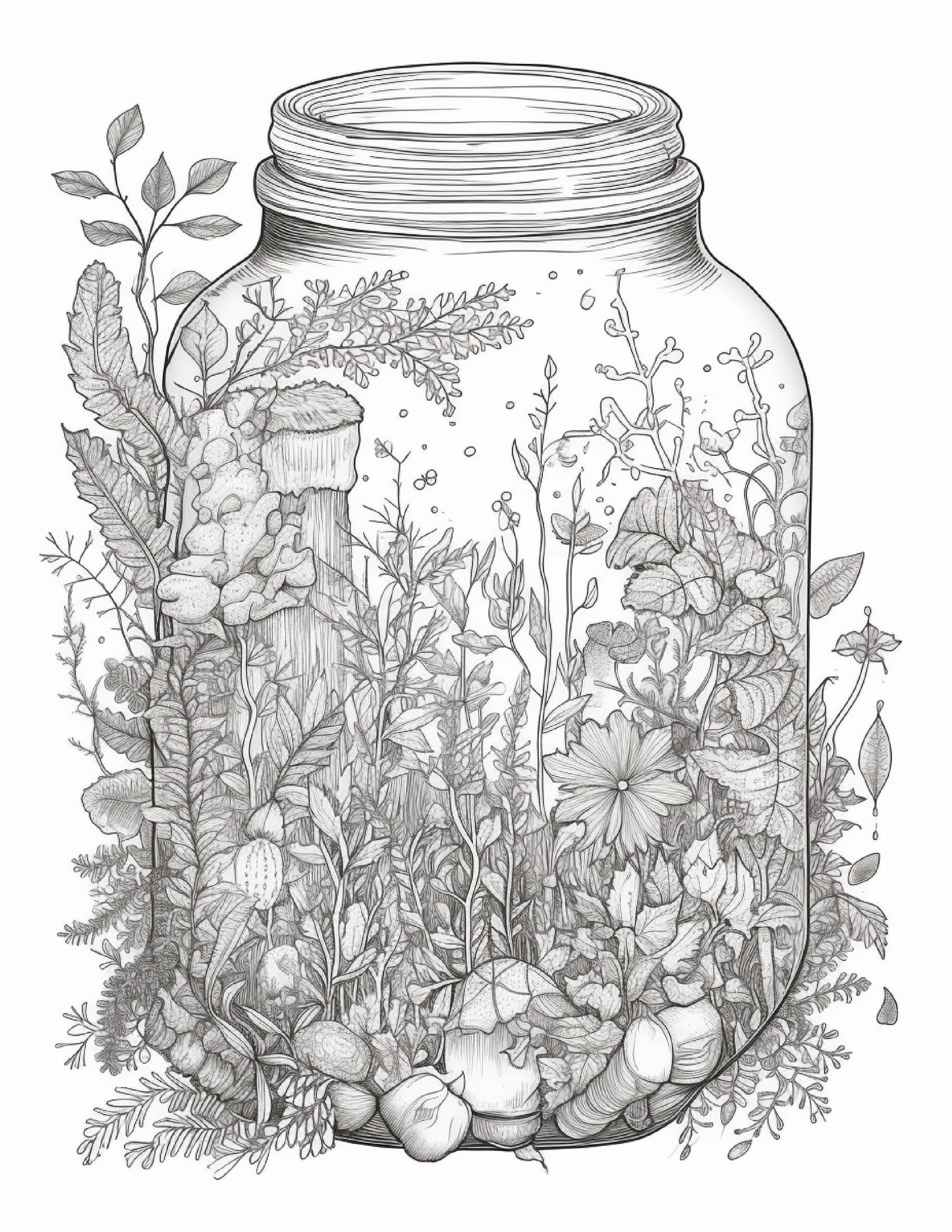 64 Life Inside Jar Printable Coloring Pages for Adults, Grayscale Coloring Book, Printable PDF File Download