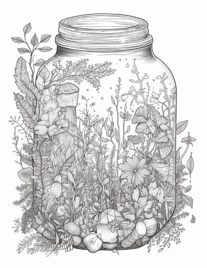 64 Life Inside Jar Printable Coloring Pages for Adults, Grayscale Coloring Book, Printable PDF File Download