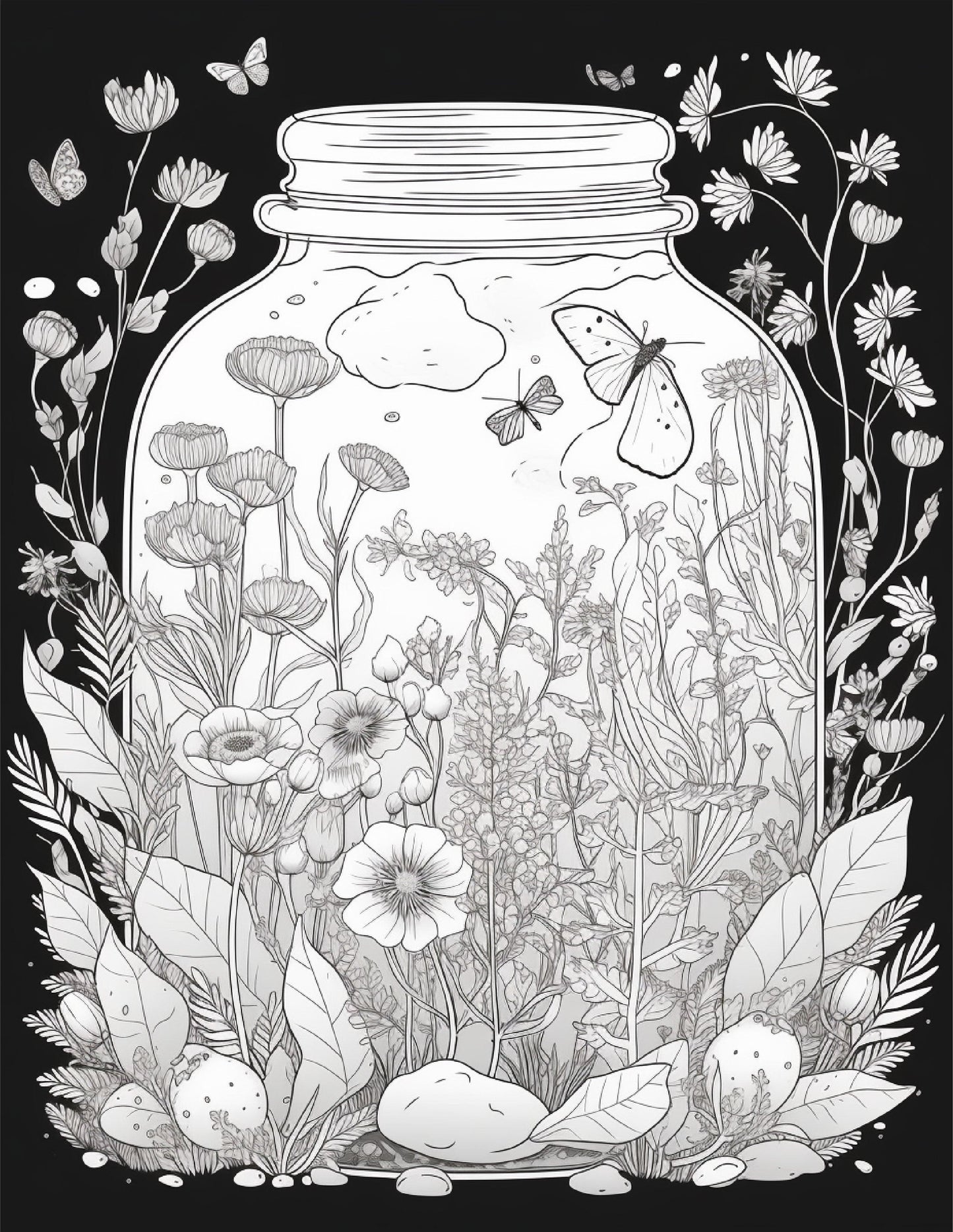 64 Life Inside Jar Printable Coloring Pages for Adults, Grayscale Coloring Book, Printable PDF File Download
