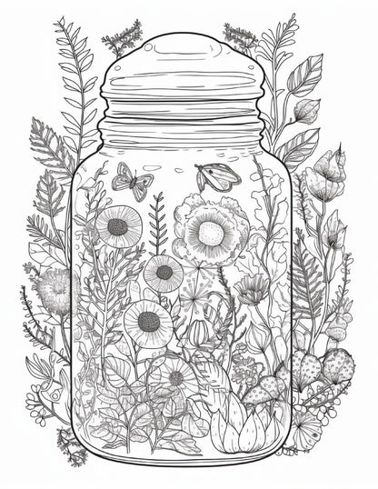 64 Life Inside Jar Printable Coloring Pages for Adults, Grayscale Coloring Book, Printable PDF File Download