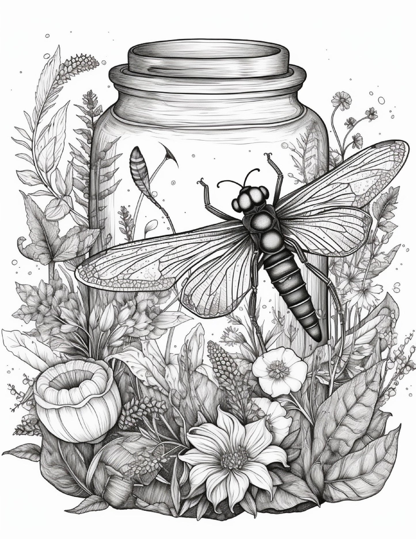 64 Life Inside Jar Printable Coloring Pages for Adults, Grayscale Coloring Book, Printable PDF File Download
