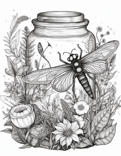 64 Life Inside Jar Printable Coloring Pages for Adults, Grayscale Coloring Book, Printable PDF File Download