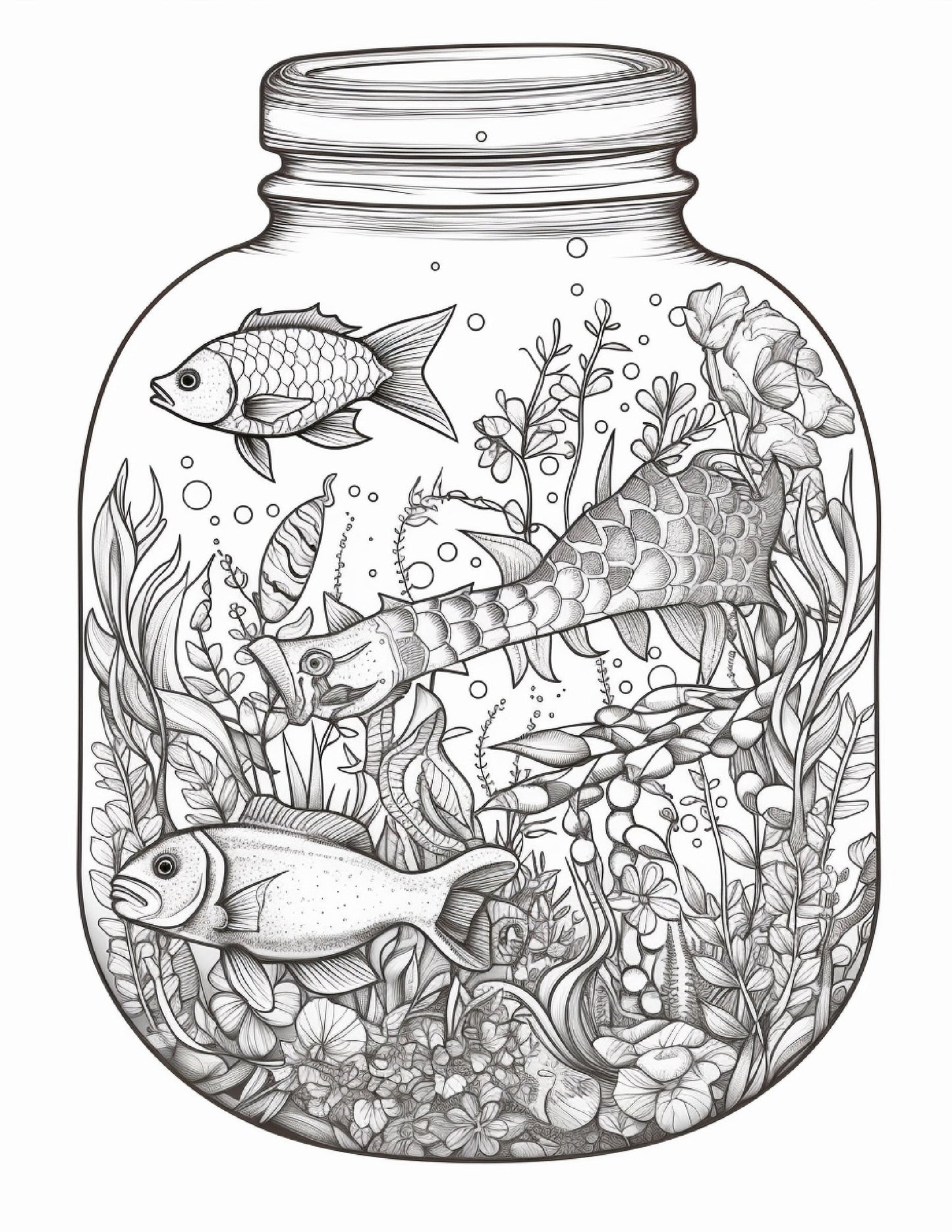 64 Life Inside Jar Printable Coloring Pages for Adults, Grayscale Coloring Book, Printable PDF File Download