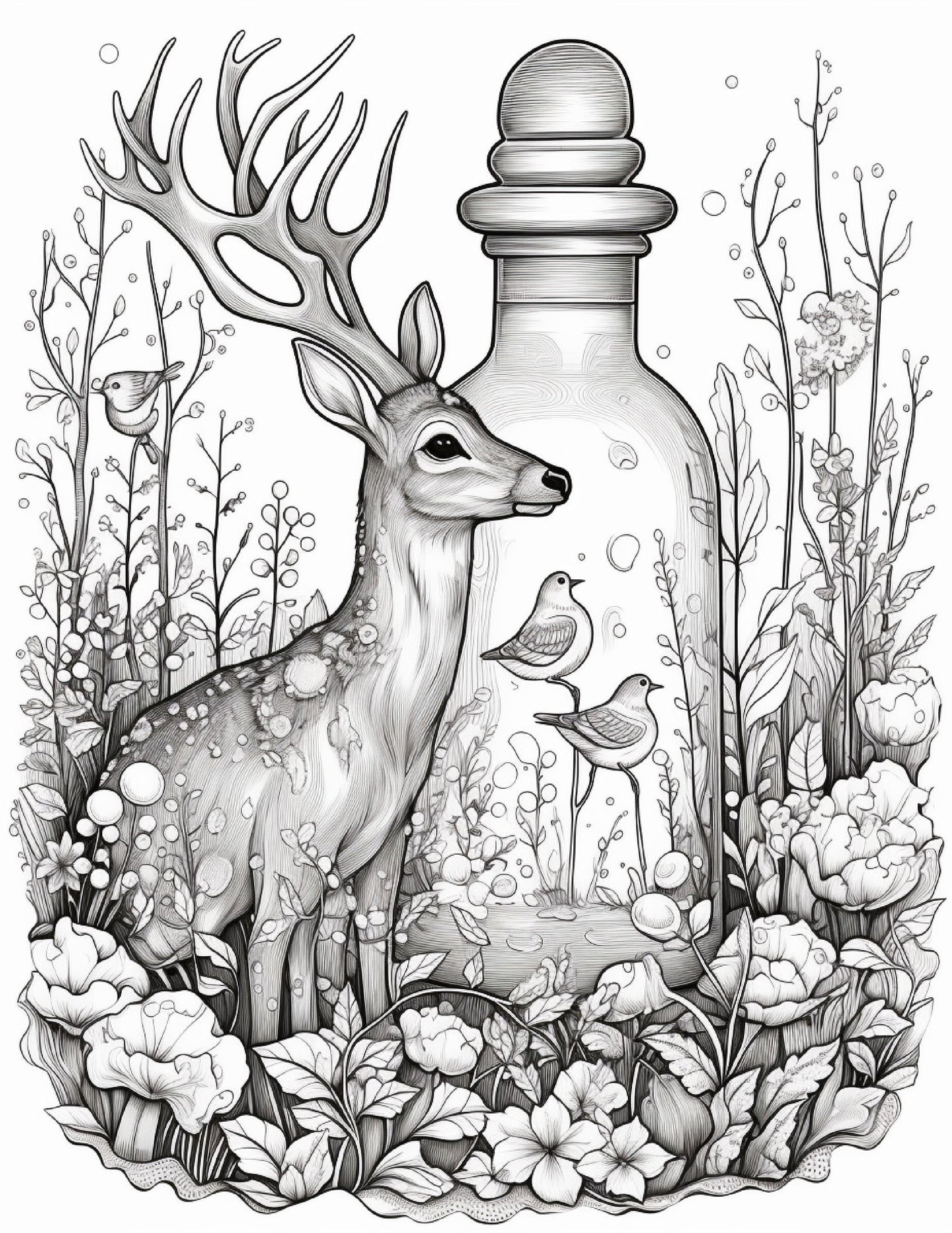64 Life Inside Jar Printable Coloring Pages for Adults, Grayscale Coloring Book, Printable PDF File Download