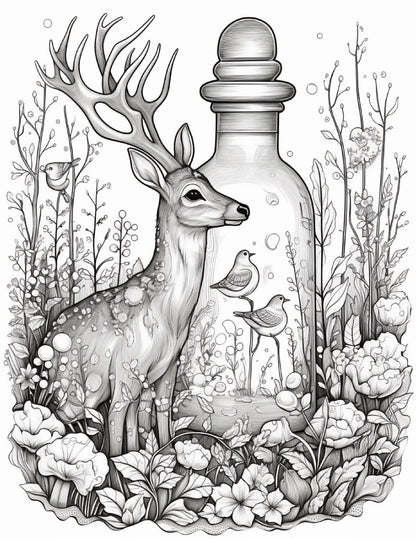 64 Life Inside Jar Printable Coloring Pages for Adults, Grayscale Coloring Book, Printable PDF File Download