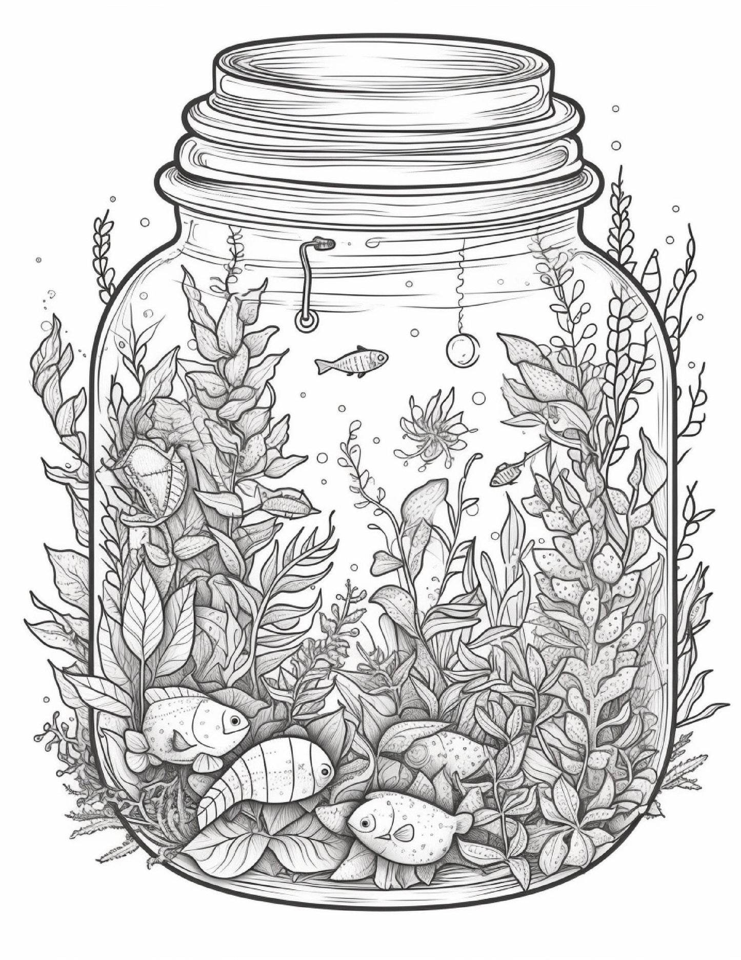 64 Life Inside Jar Printable Coloring Pages for Adults, Grayscale Coloring Book, Printable PDF File Download