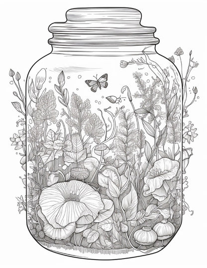 64 Life Inside Jar Printable Coloring Pages for Adults, Grayscale Coloring Book, Printable PDF File Download