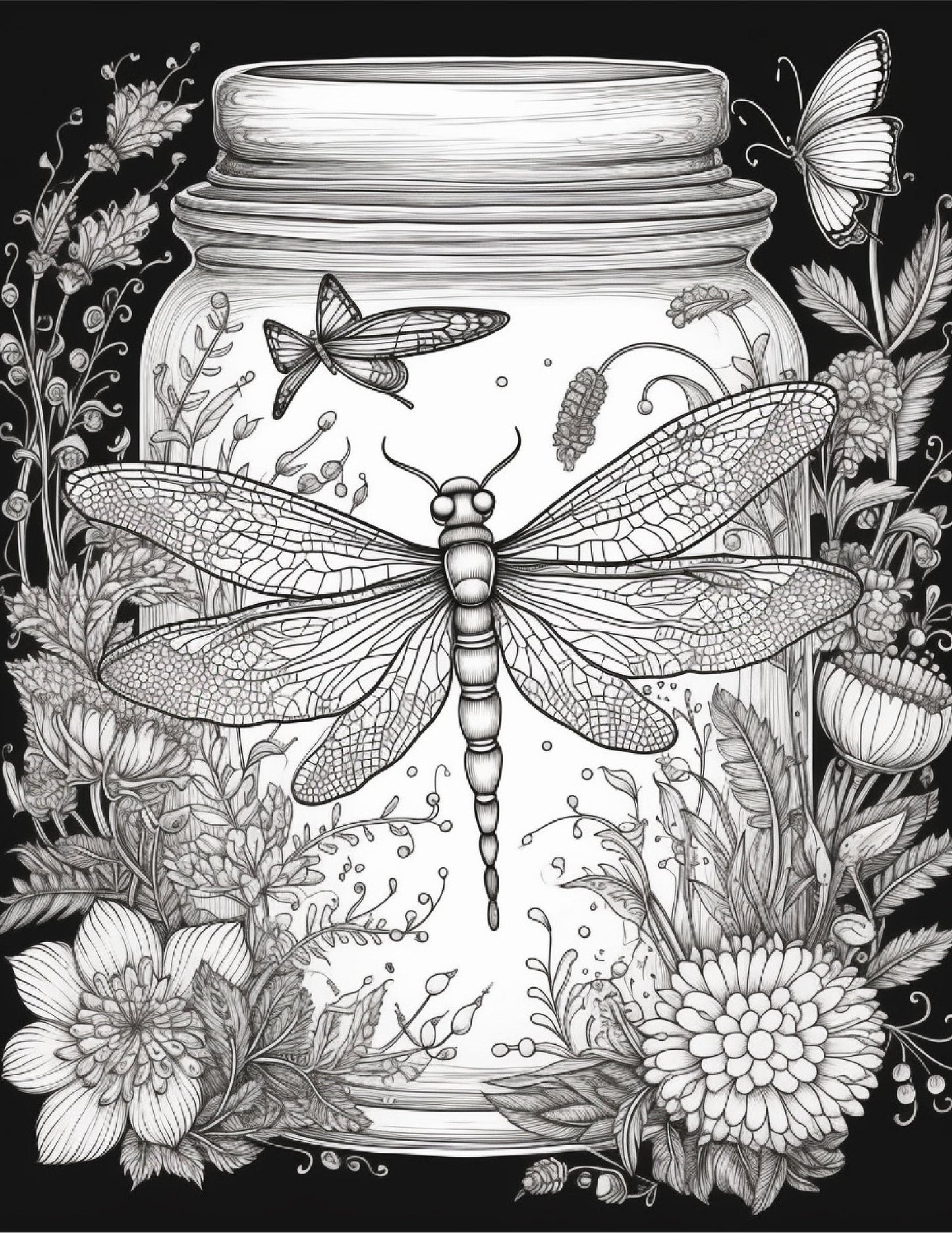 64 Life Inside Jar Printable Coloring Pages for Adults, Grayscale Coloring Book, Printable PDF File Download