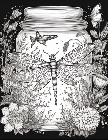 64 Life Inside Jar Printable Coloring Pages for Adults, Grayscale Coloring Book, Printable PDF File Download