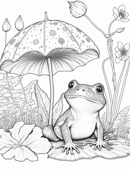 100 Mushroom Forest Coloring Pages Printable for Adults and Kids, Grayscale Coloring Book, Printable PDF File Instant Download