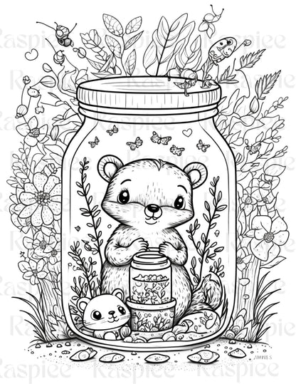 100 Animal in Jar Coloring Pages, Printable Coloring Pages for Kids and Adults, Printable PDF File Instant Download