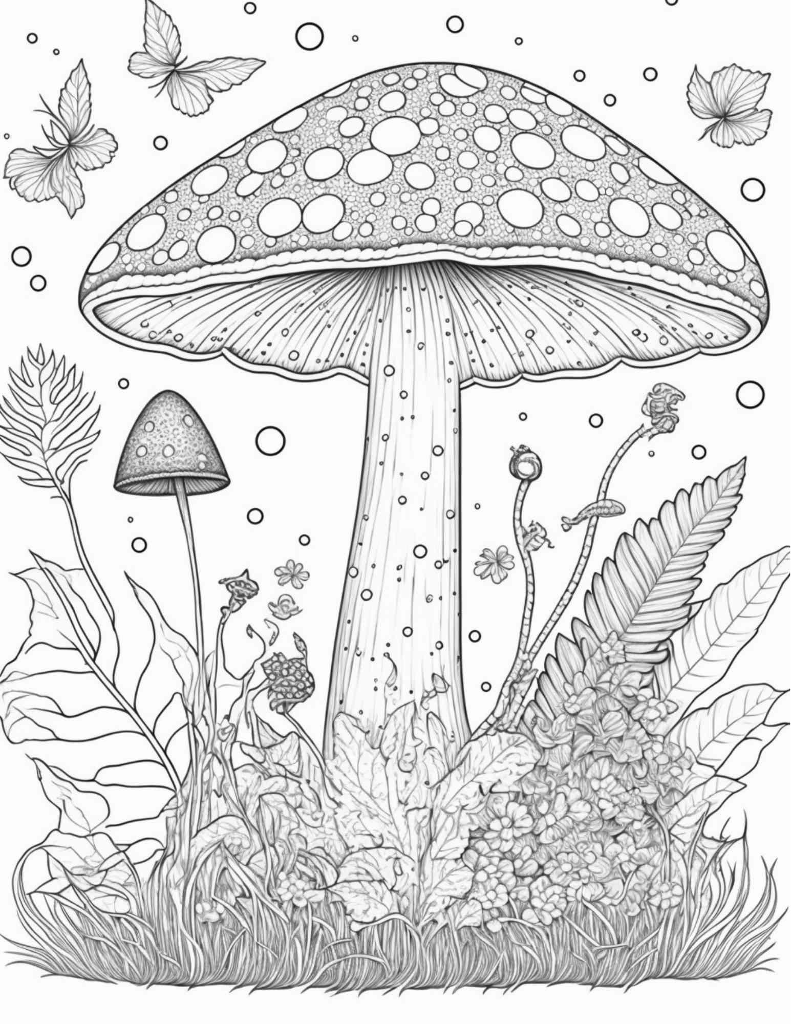 100 Mushroom Forest Coloring Pages Printable for Adults and Kids, Grayscale Coloring Book, Printable PDF File Instant Download